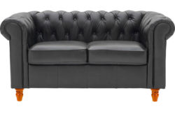 Colletion Chesterfield Regular Leather Sofa - Black